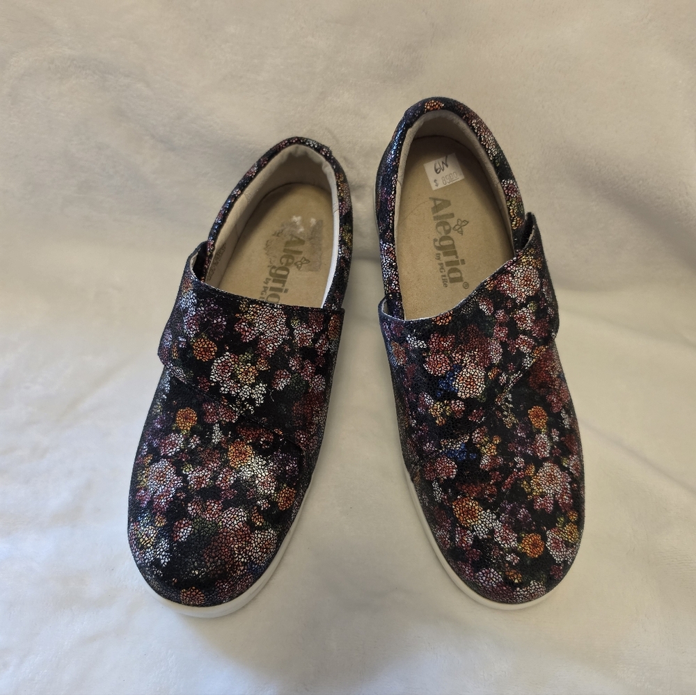 Alegria Floral Slip-On Shoes - Black with Multicolor Flowers